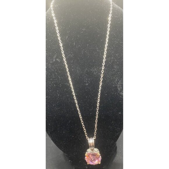 Two-tone Necklace Cushion Cut Pink CZ Renaissance Revival 16" + 3" Barbiecore - Picture 2 of 13